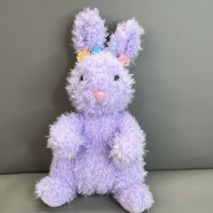 FAO Schwarz Bunny Rabbit Plush Stuffed Animal Purple Fluffy Flowers Spring